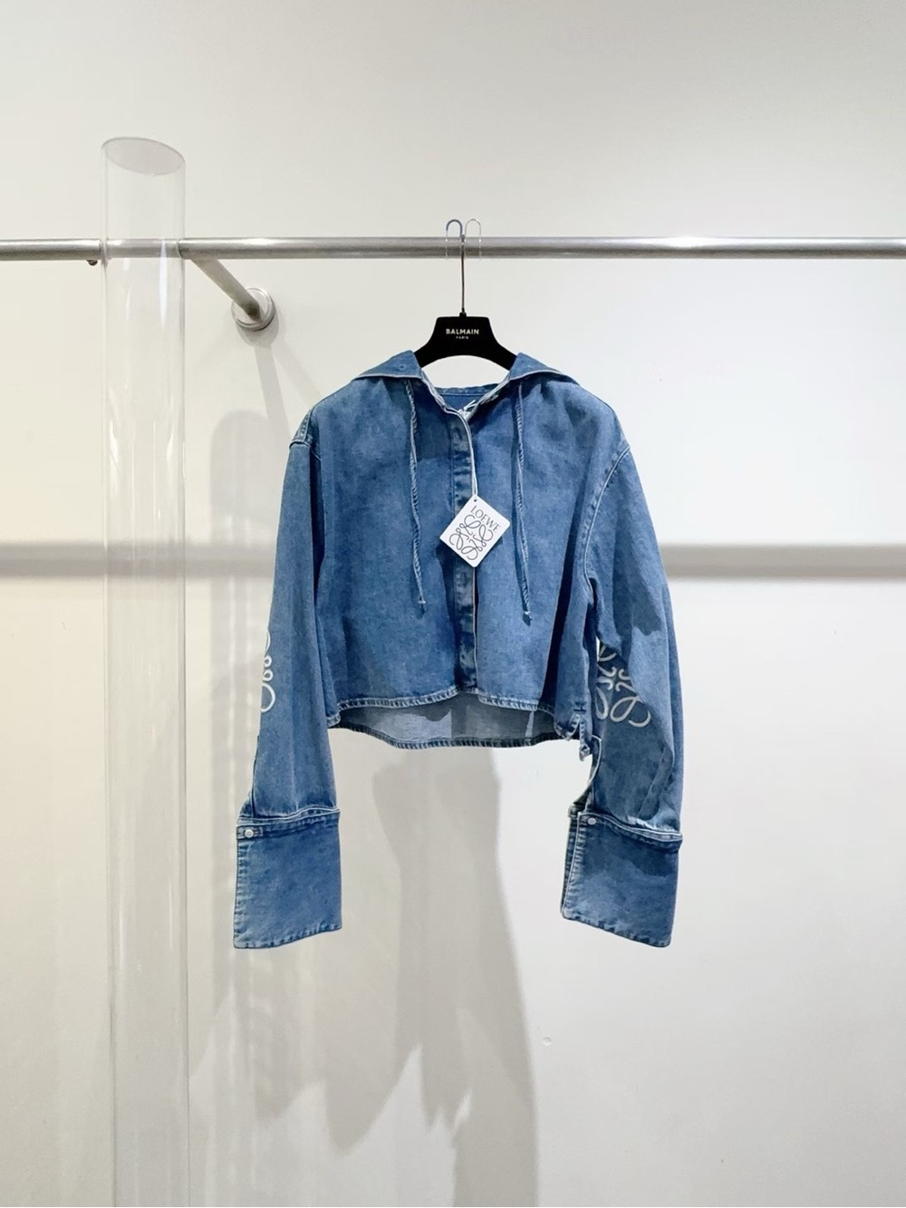 Loewe Cropped Denim Hoodie Jacket - Light Blue